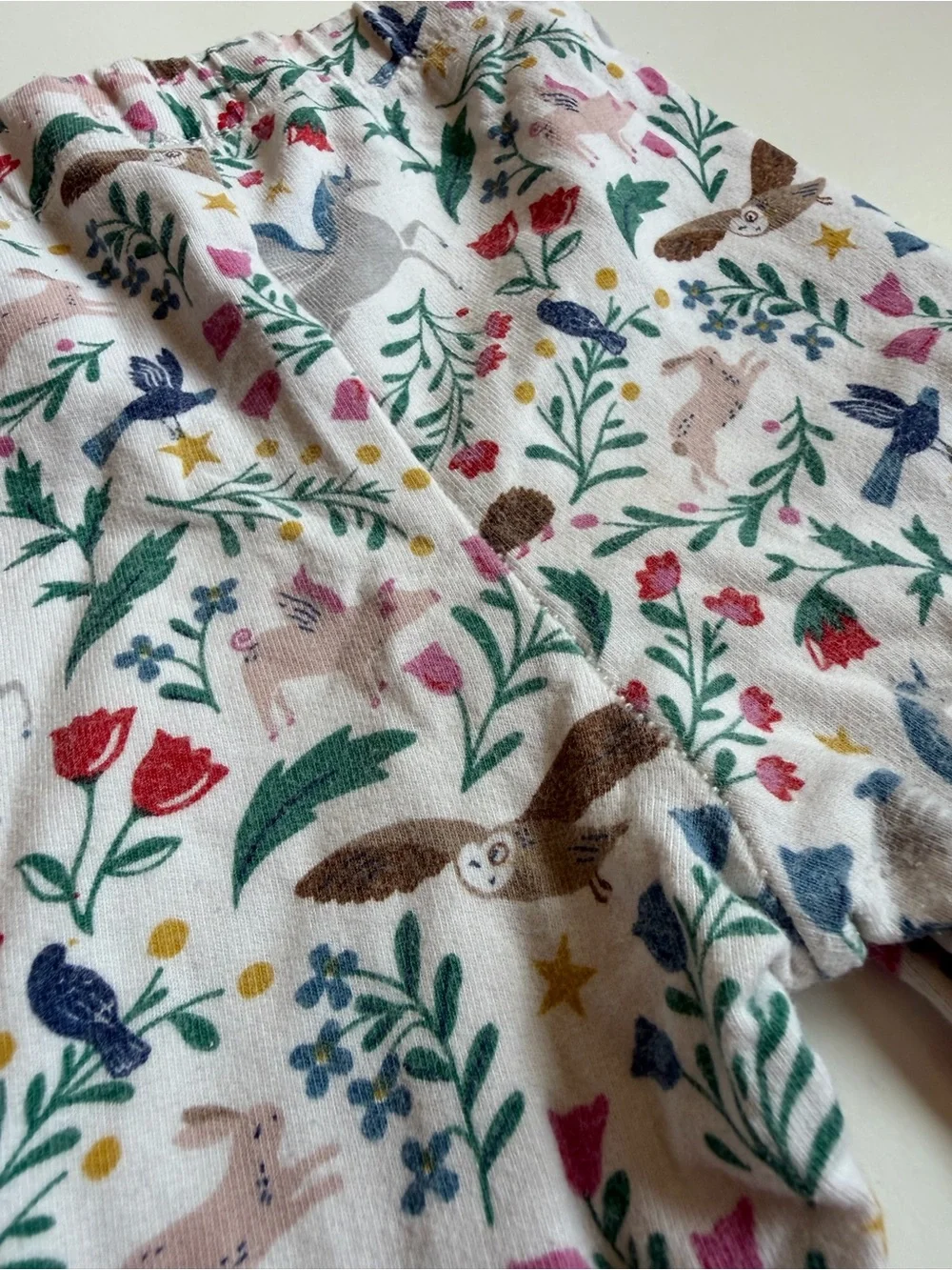 Kids Floral & Woodland Animal Leggings - White Base with Multicolor Print